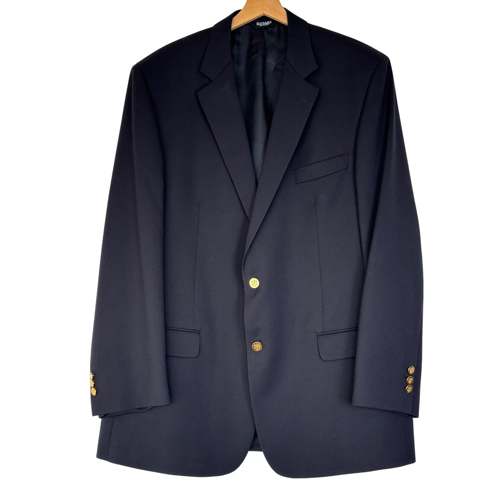 VTG Botany 500 Mens Navy Blue Wool Blazer Sport Coat Gold Buttons 46 Long - Picture 14 of 14